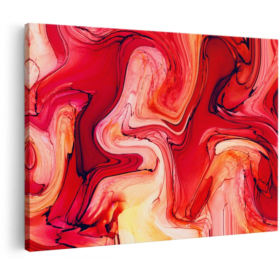 Artaza Canvas Schilderij Abstracte Kunst - Oranje en Witte Marmer - 180x120 cm - Groot - Foto Op Canvas - Wanddecoratie Woonkamer afbeelding 1