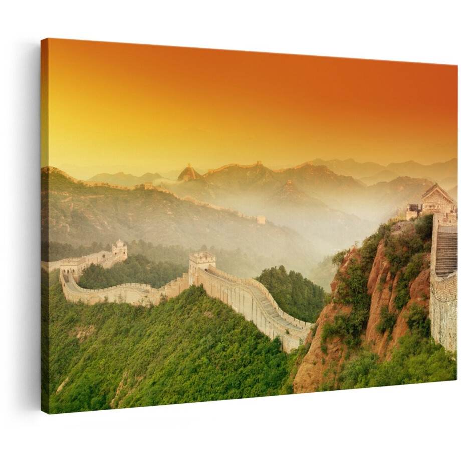 Artaza Canvas Schilderij Chinese Muur bij Zonsopgang - 150x100 cm - Groot - Foto Op Canvas - Wanddecoratie Woonkamer afbeelding 1