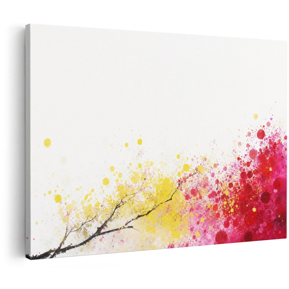 Artaza Canvas Schilderij Abstract Kleurenexplosie - Geel, Roze En Rood - 30x20 cm - Klein - Wanddecoratie Woonkamer - Schilderijen - Muurdecoratie afbeelding 1