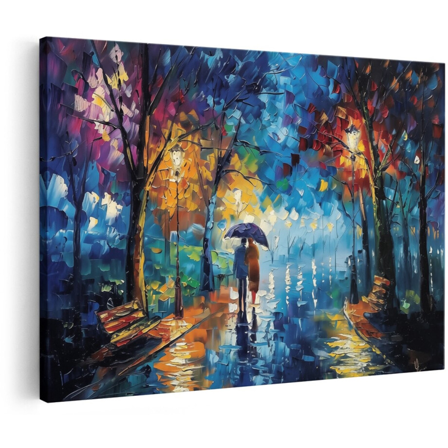 Artaza Canvas Schilderij Vrouw met een Paraplu in de Regen - 150x100 cm - Groot - Wanddecoratie Woonkamer - Schilderijen - Muurdecoratie Artaza Canvas Schilderij Vrouw met een Paraplu in de Regen - 150x100 cm - Groot - Wanddecoratie Woonkamer - Schilderijen - Muurdecoratie afbeelding 1