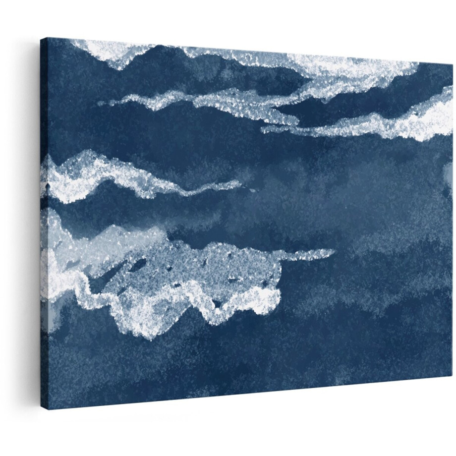 Artaza Canvas Schilderij Abstract - 150x100 cm - Groot - Wanddecoratie Zee - Muurdecoratie Golven - Schilderijen Op Canvas Natuur - Blauw afbeelding 1