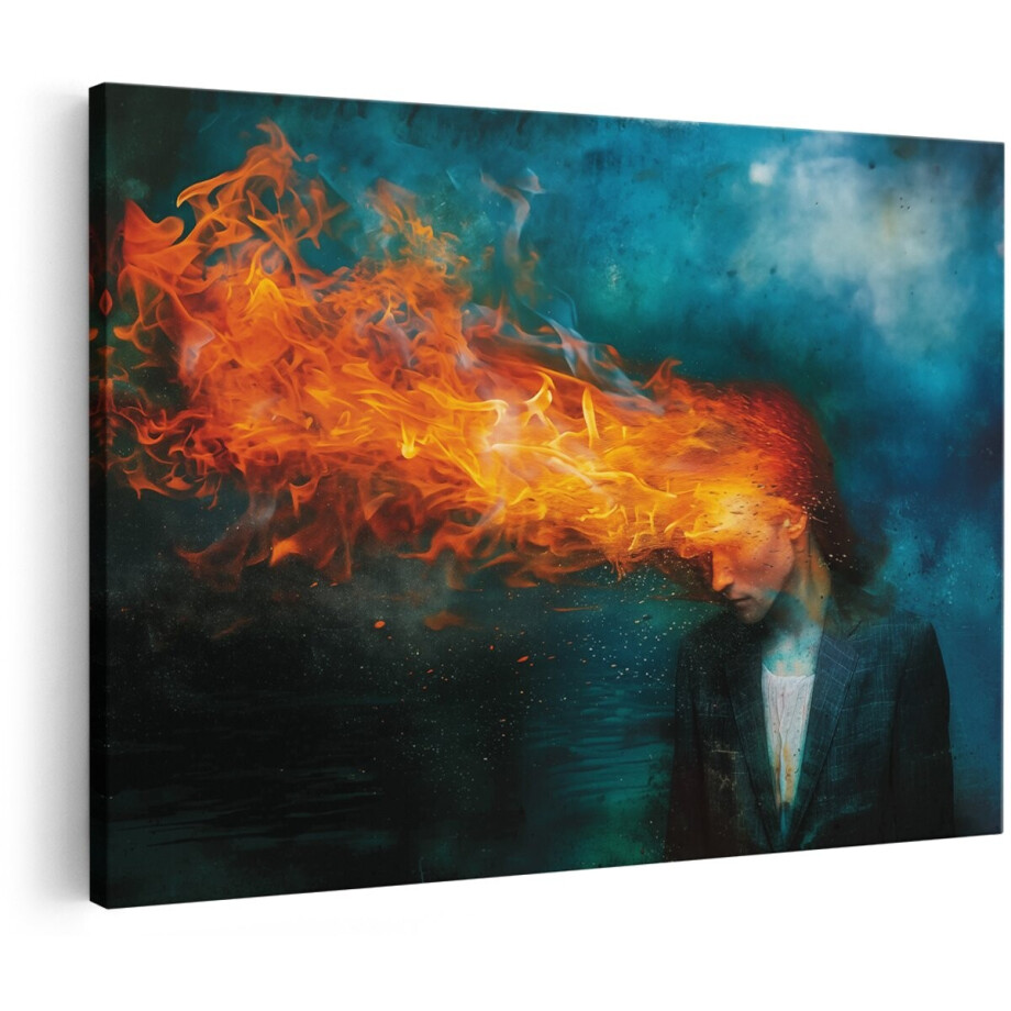 Artaza Canvas Schilderij Vrouw met Vuur uit haar Hoofd - 150x100 cm - Groot - Wanddecoratie Woonkamer - Schilderijen - Muurdecoratie afbeelding 1
