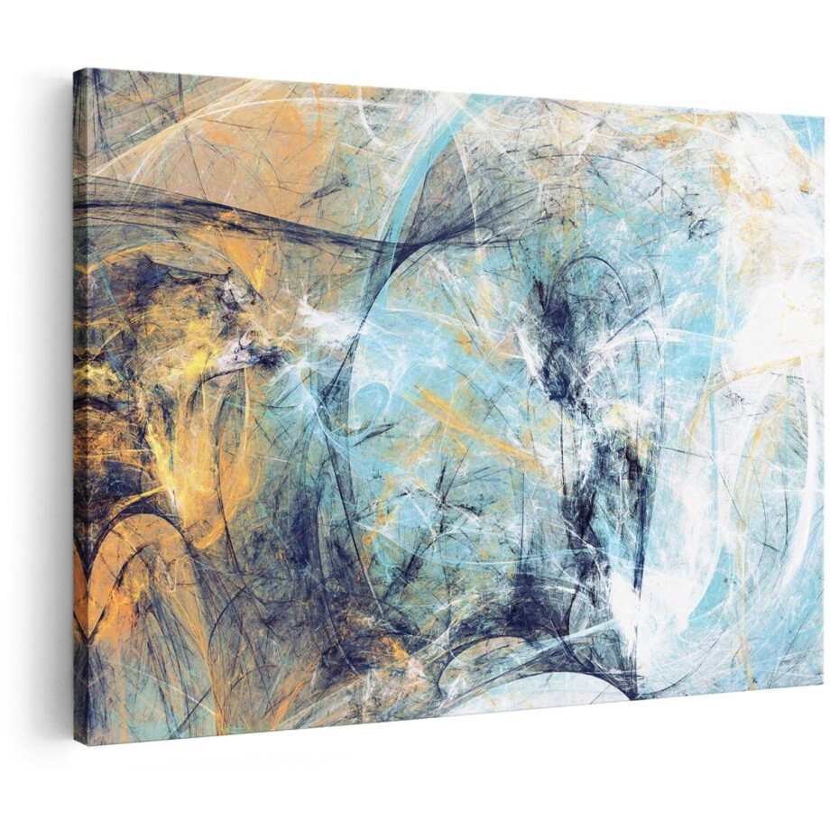 Artaza Canvas Schilderij Abstracte Kunst - Rustige Blauwe en Gele Kleuren - 150x100 cm - Groot - Foto Op Canvas - Wanddecoratie afbeelding 1
