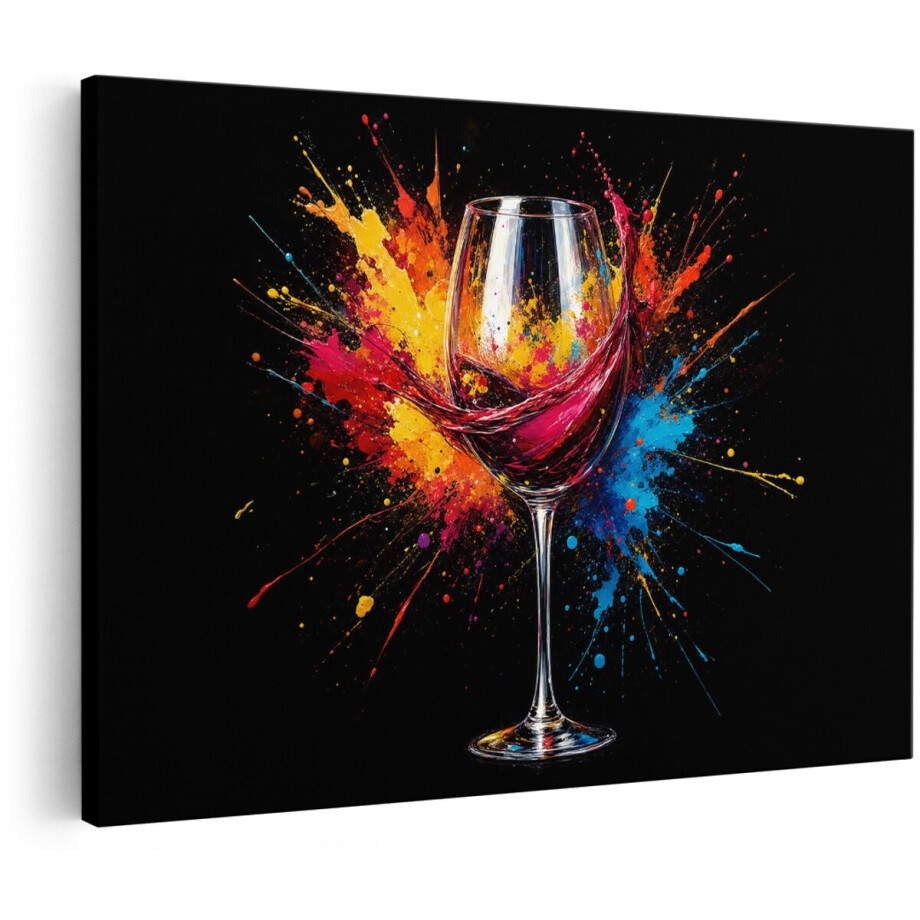 Artaza Canvas Schilderij Wijn Glas Met Kleurrijke Verfspatten - Streetart Kunst - 60x40 cm - Wanddecoratie Woonkamer - Schilderijen - Muurdecoratie Artaza Canvas Schilderij Wijn Glas Met Kleurrijke Verfspatten - Streetart Kunst - 60x40 cm - Wanddecoratie Woonkamer - Schilderijen - Muurdecoratie afbeelding 1