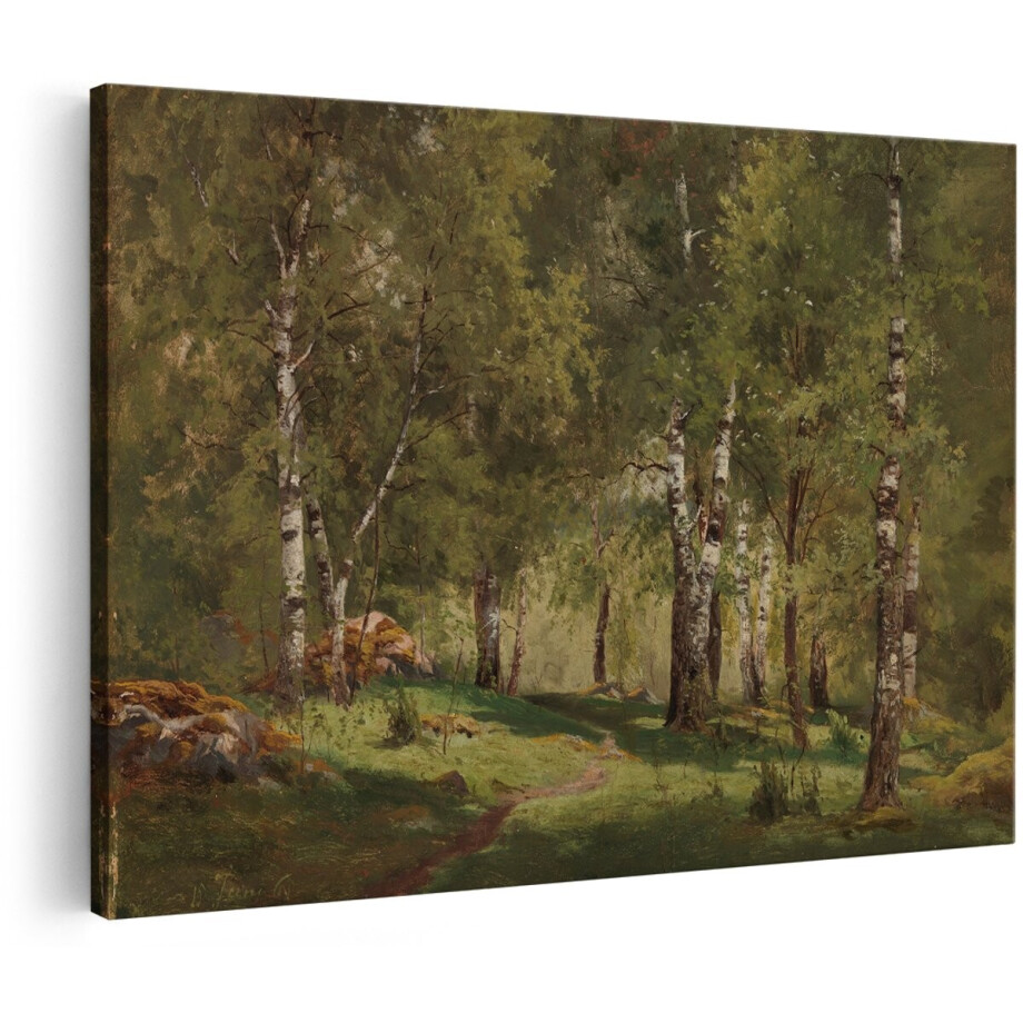 Artaza Canvas Schilderij Bos - 180x120 cm - Groot - Wanddecoratie Berken - Muurdecoratie Landschap - Schilderijen Natuur Woonkamer afbeelding 1