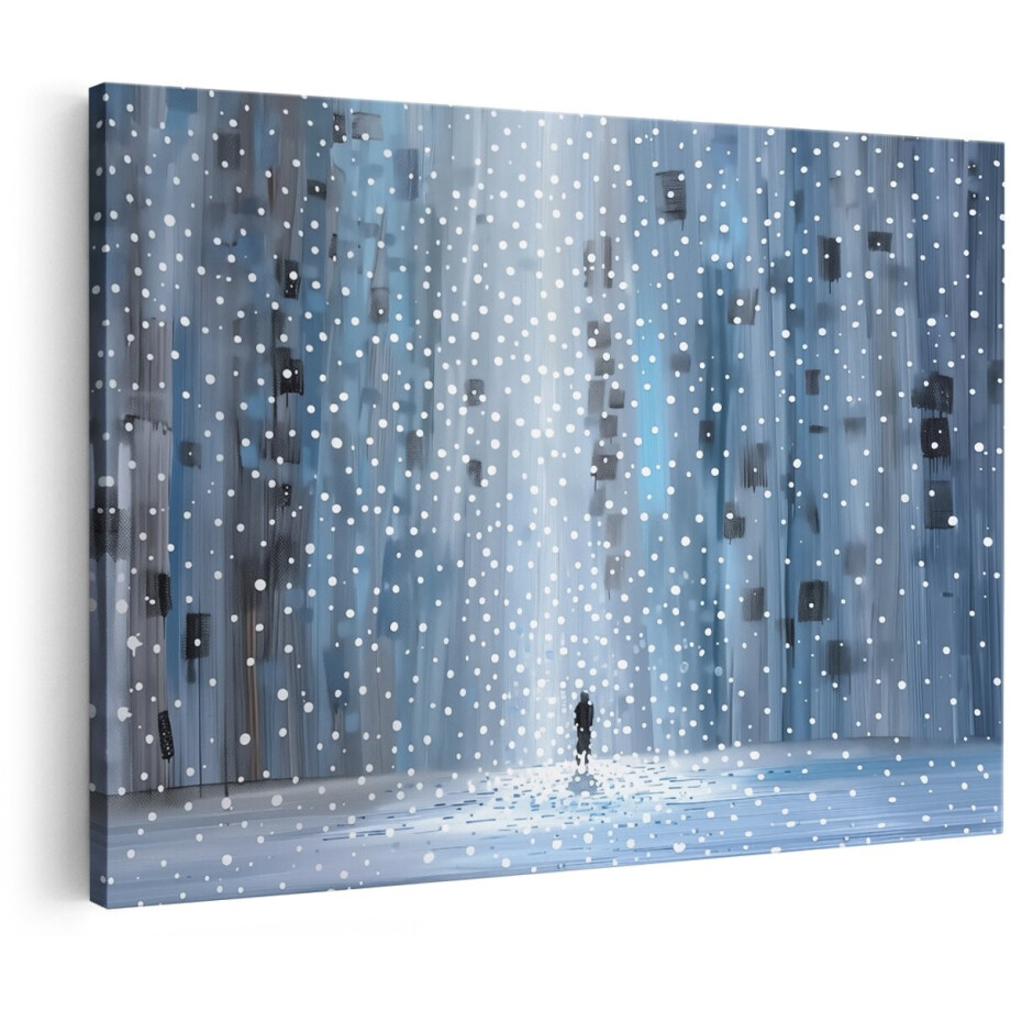 Artaza Canvas Schilderij Persoon in een Besneeuwde Stad - 150x100 cm - Groot - Wanddecoratie Woonkamer - Schilderijen - Muurdecoratie afbeelding 1