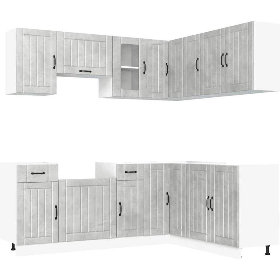 vidaXL - 11-delige - Keukenkastenset - Kalmar - bewerkt - hout - betongrijs afbeelding 1