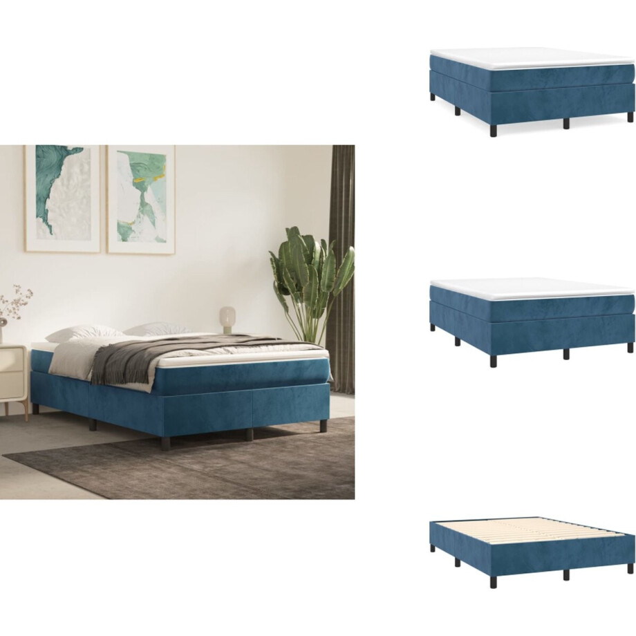 vidaXL - Boxspring - bed - 140x190 - cm - fluweel - donkerblauw afbeelding 1