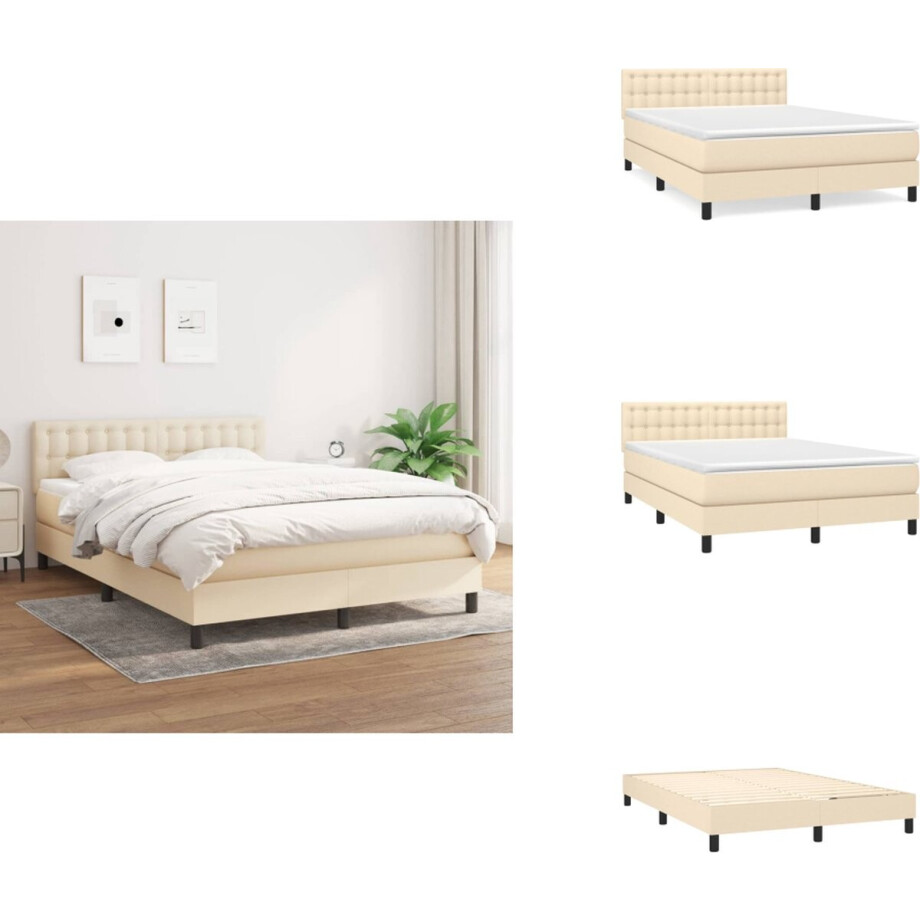 vidaXL Boxspring - Boxsprings - Bed - Slaapmeubel - Boxspring met matras stof crèmekleurig 140x190 cm afbeelding 1