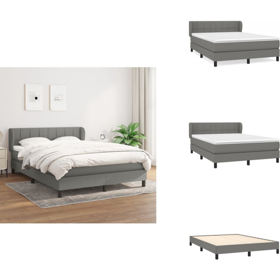 vidaXL Boxspring - Boxsprings - Bed - Slaapmeubel - Boxspring met matras stof donkergrijs 140x190 cm afbeelding 1