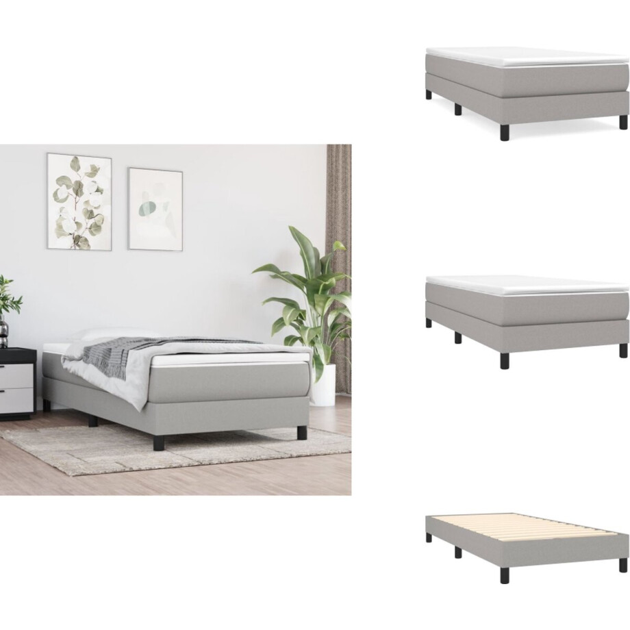 vidaXL Boxspring - Boxsprings - Bed - Slaapmeubel - Boxspring met matras stof lichtgrijs 100x200 cm afbeelding 1