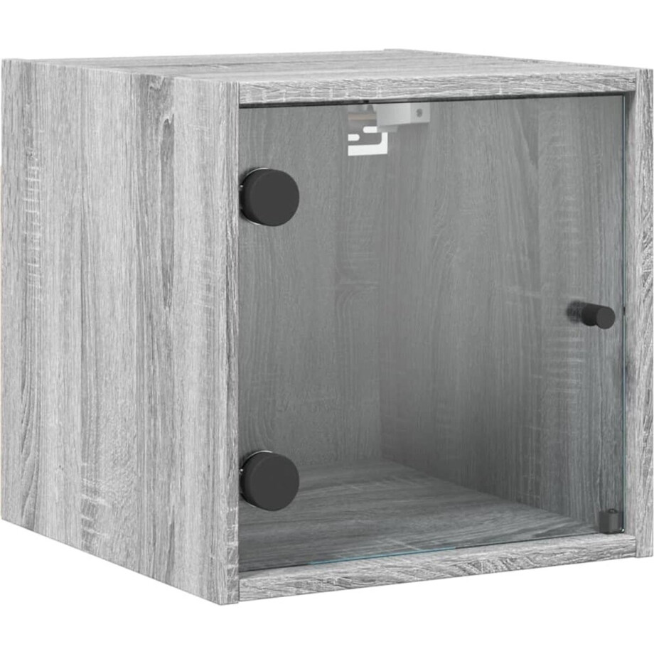 vidaXL - Nachtkastje - met - glazen - deur - 35x37x35 - cm - grijs - sonoma - eikenkleur vidaXL - Nachtkastje - met - glazen - deur - 35x37x35 - cm - grijs - sonoma - eikenkleur afbeelding 1