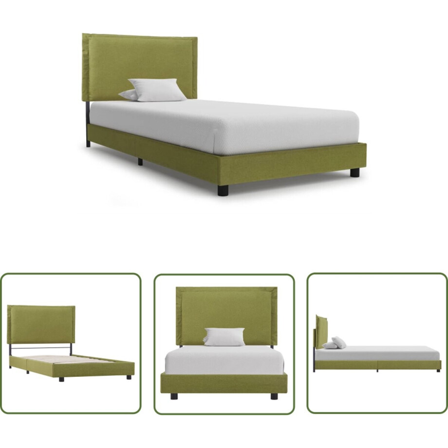 vidaXL Bed Frame Groen - Klassieke Bedframe - Bedframe stof groen 90x200 cm - Eenpersoons Bed - Stoffen Bed - Metalen Bedframe afbeelding 1