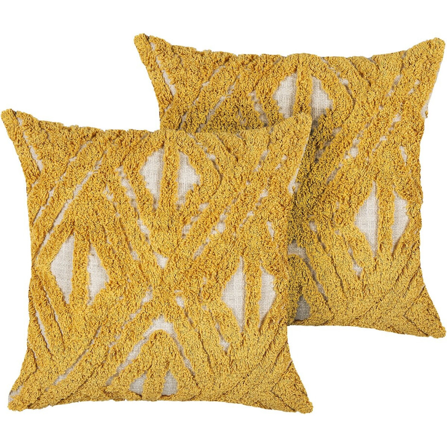 BELIANI ALCEA - Sierkussen set van 2 - Mosterdgeel - 45 x 45 cm - Katoen afbeelding 1