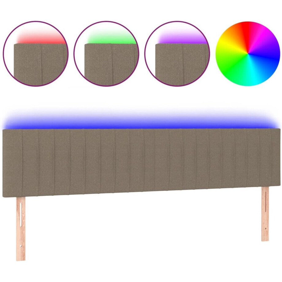 vidaXL - Hoofdbord - LED - 180x5x78/88 - cm - stof - taupe afbeelding 1