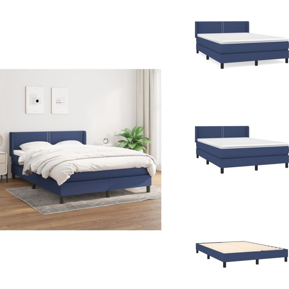 vidaXL Boxspring - Boxsprings - Bed - Slaapmeubel - Boxspring met matras stof blauw 140x190 cm afbeelding 1