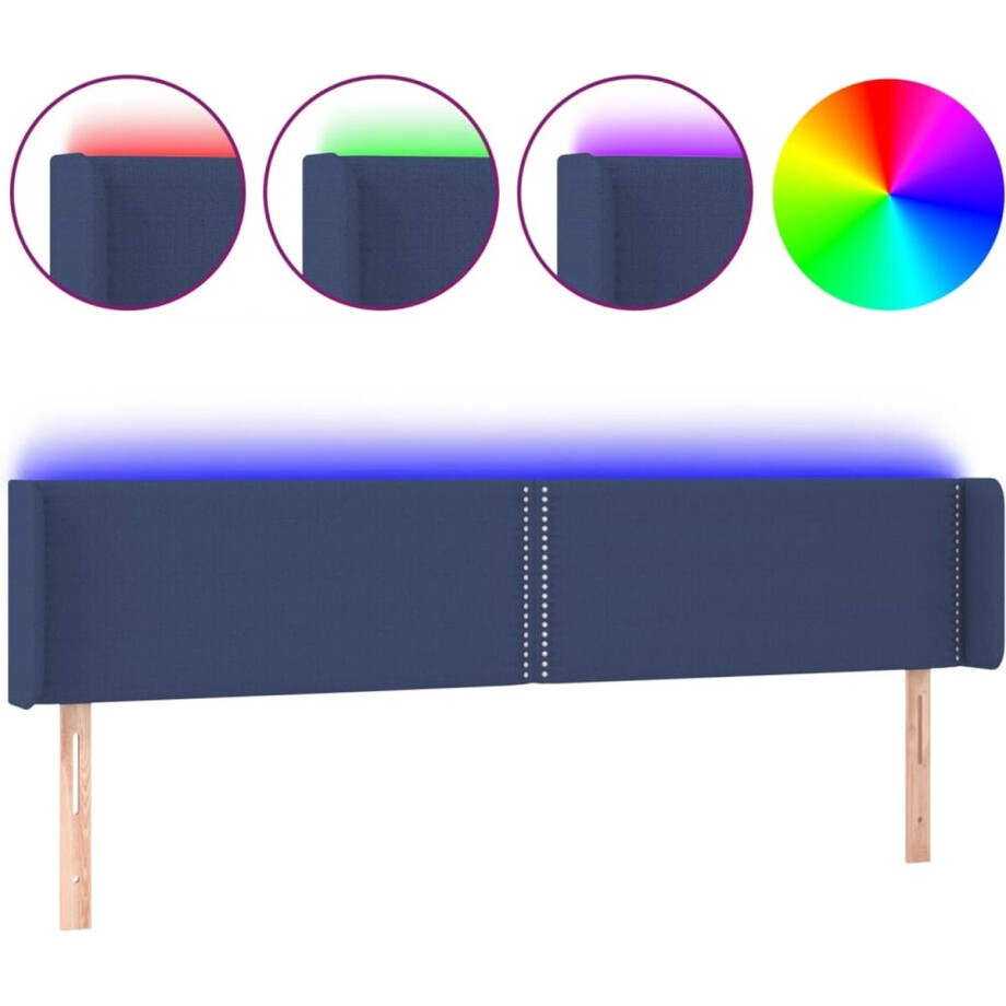 vidaXL - Hoofdbord - LED - 203x16x78/88 - cm - stof - blauw afbeelding 1