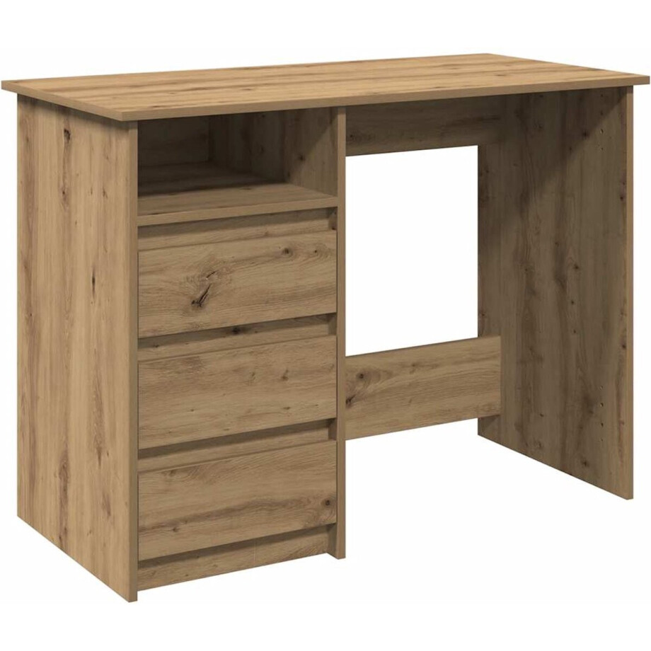 vidaXL - Bureau - 102x50x75 - cm - bewerkt - hout - artisanaal - eikenkleurig vidaXL - Bureau - 102x50x75 - cm - bewerkt - hout - artisanaal - eikenkleurig afbeelding 1