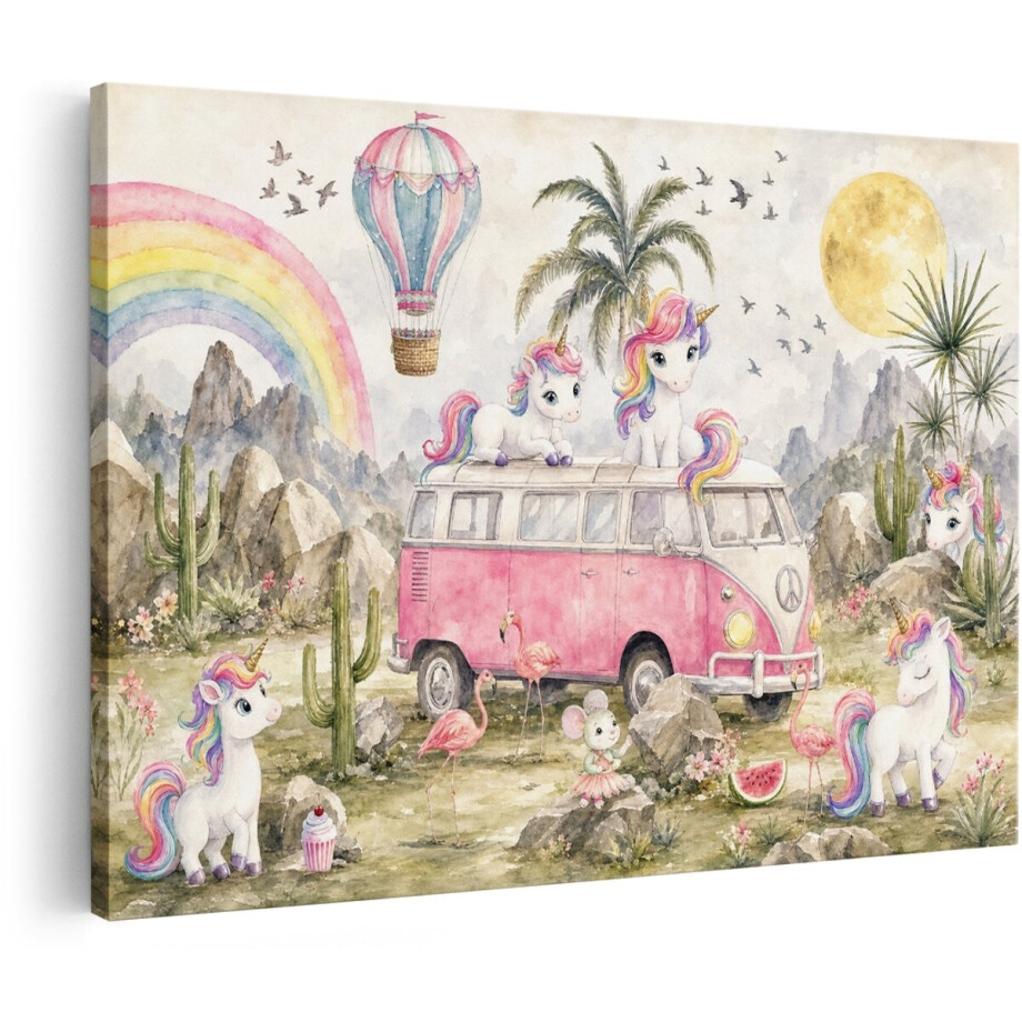 Artaza Canvas Schilderij Eenhoorns En Regenboog - Magische Kinderwereld - 30x20 cm - Klein - Wanddecoratie Woonkamer - Schilderijen - Muurdecoratie afbeelding 1