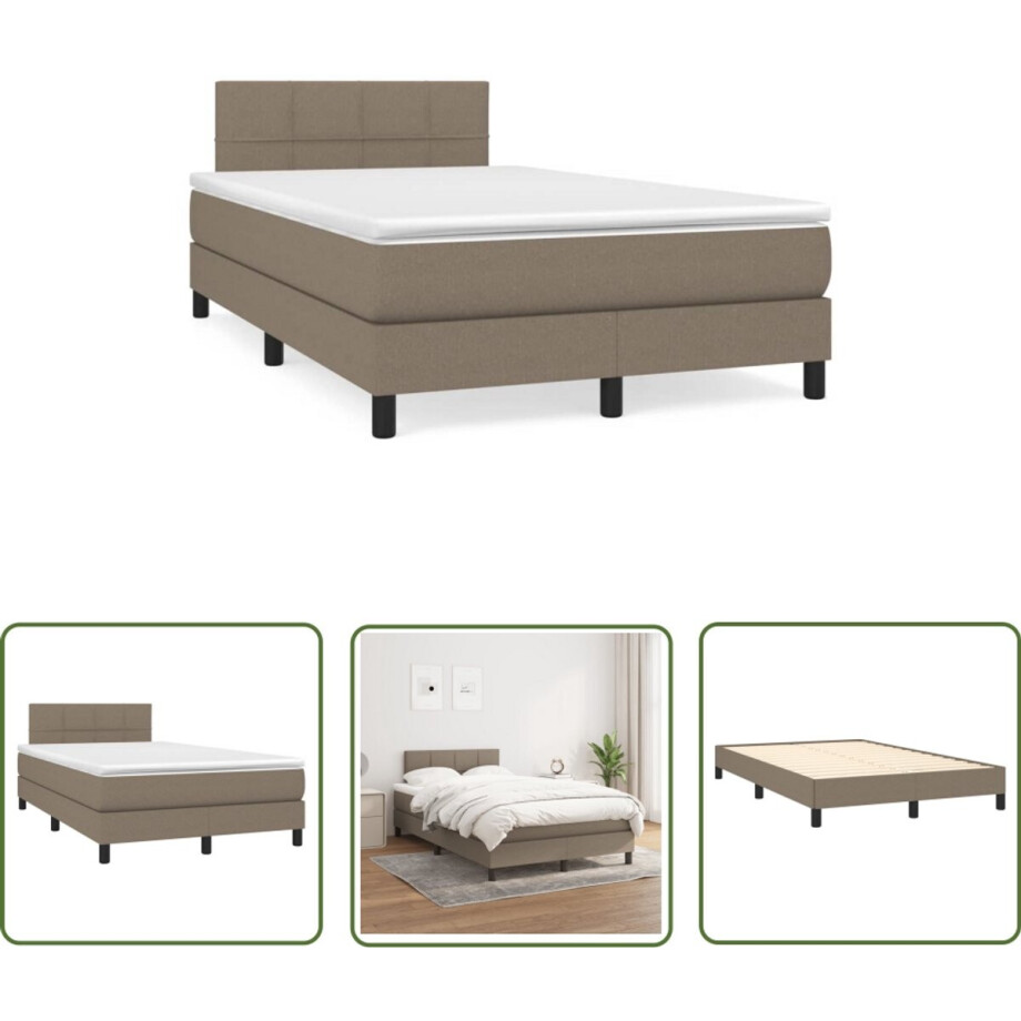 vidaXL Boxspringbed - Boxspring - Boxspring met matras stof taupe 120x190 cm - Taupecloured - Bed Frame - Tapijtkleurig afbeelding 1