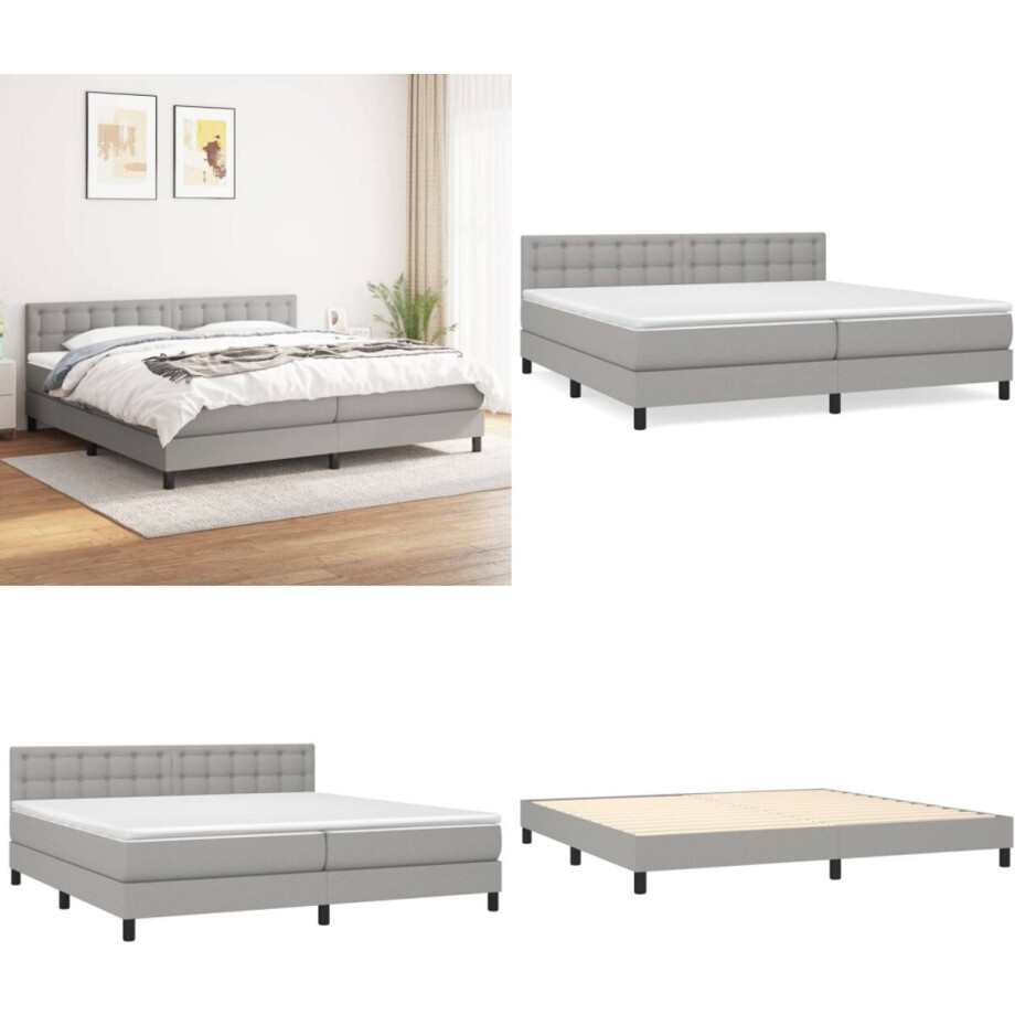 vidaXL Boxspring met matras stof lichtgrijs 200x200 cm - Boxspring - Boxsprings - Bed - Slaapmeubel afbeelding 1