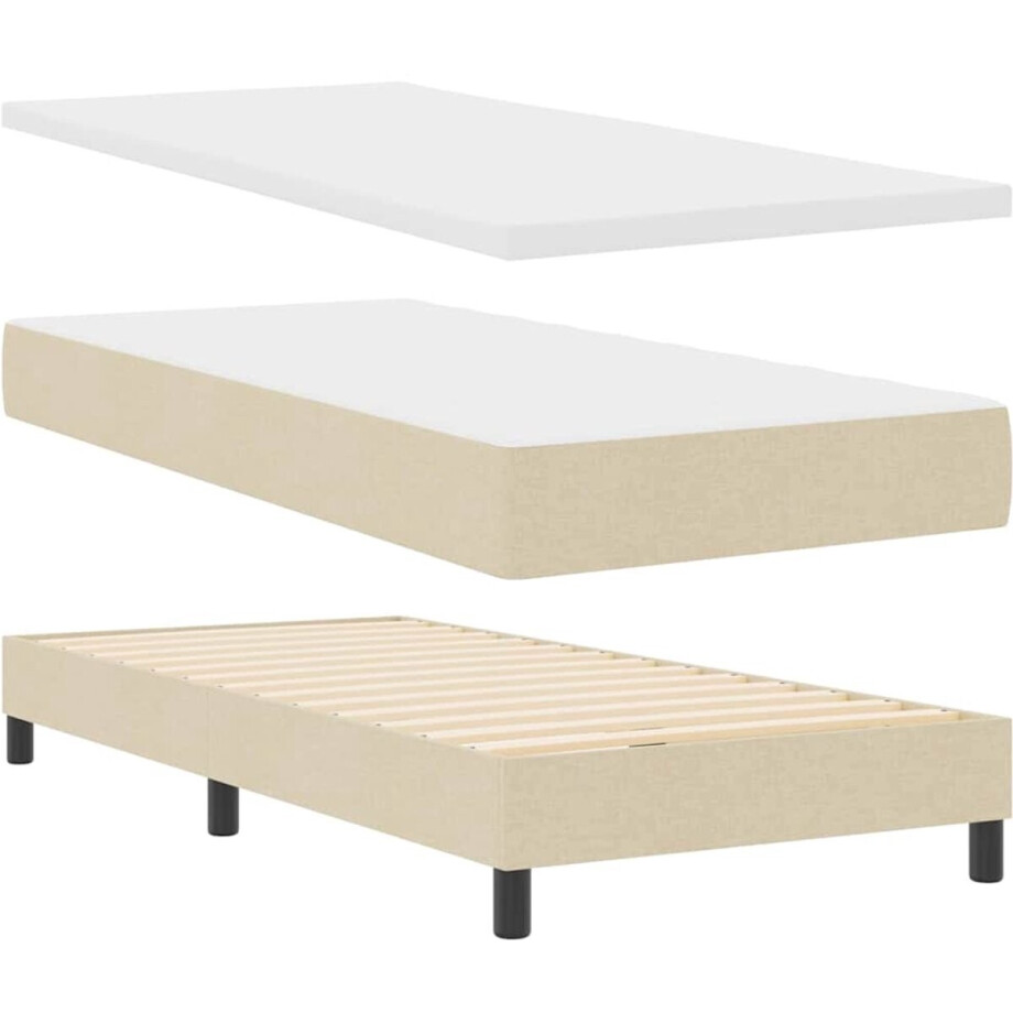 vidaXL - Boxspring - bed - met - matras - met - hoofdeinde - Crème - 90 - x - 200 - cm - Stof afbeelding 1