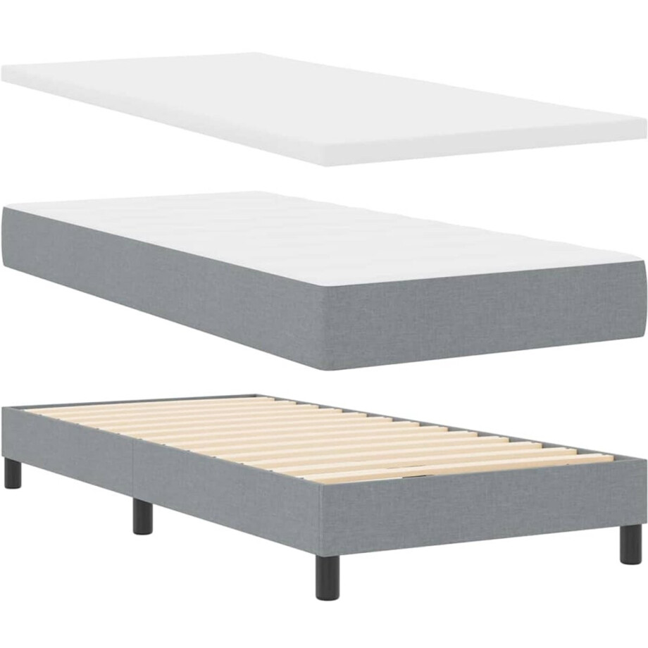 vidaXL - Boxspring - bed - met - matras - Lichtgrijs - 90 - x - 200 - cm - Stof afbeelding 1