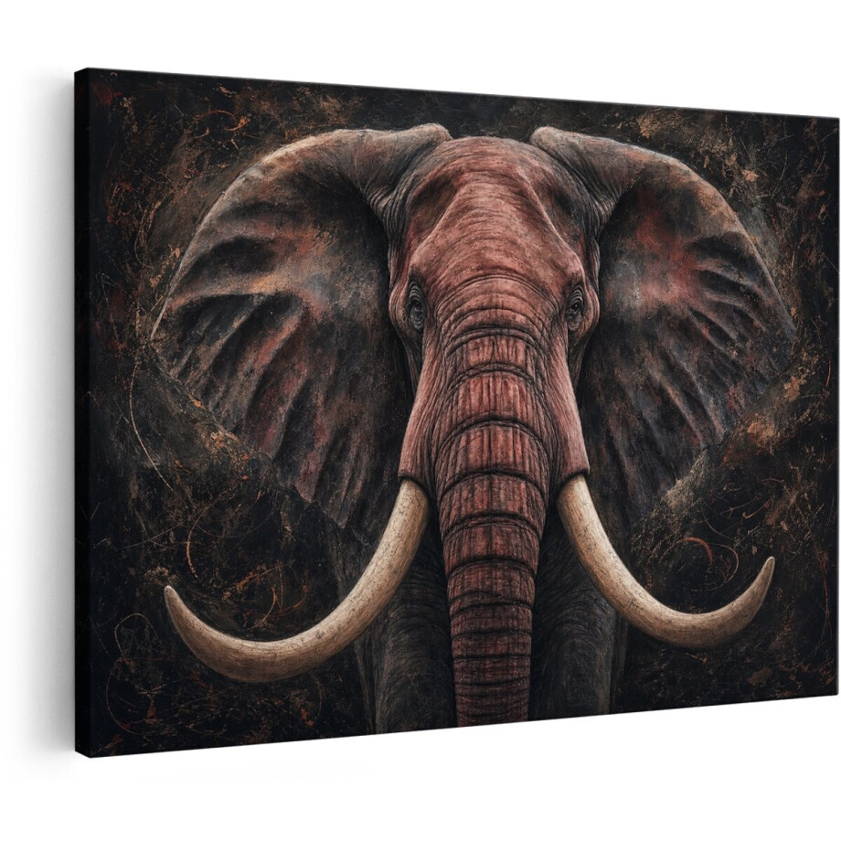 Artaza Canvas Schilderij Olifant Portret - Donkere Abstracte Dierenkunst - 90x60 cm - Wanddecoratie Woonkamer - Schilderijen - Muurdecoratie afbeelding 1