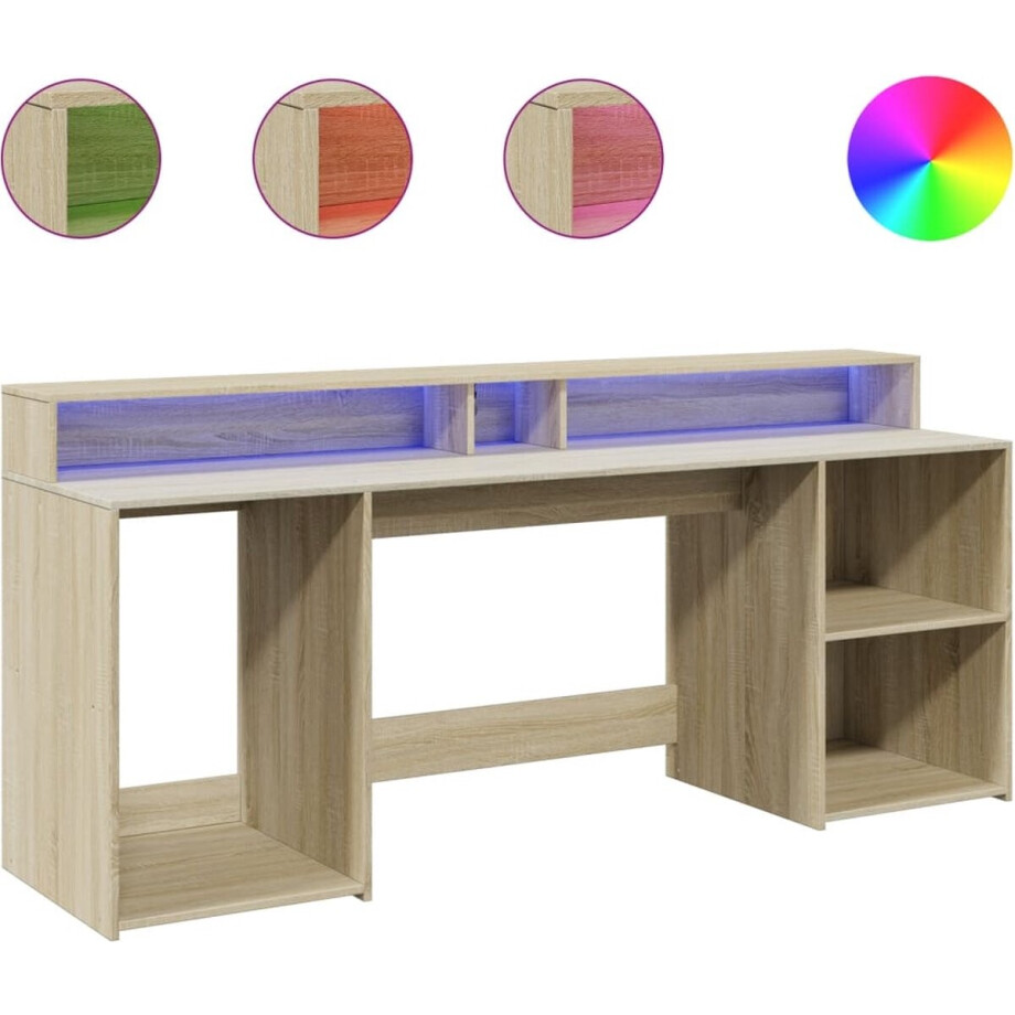 vidaXL - Bureau - met - LED-verlichting - 200x55x91 - cm - hout - sonoma - eikenkleur vidaXL - Bureau - met - LED-verlichting - 200x55x91 - cm - hout - sonoma - eikenkleur afbeelding 1
