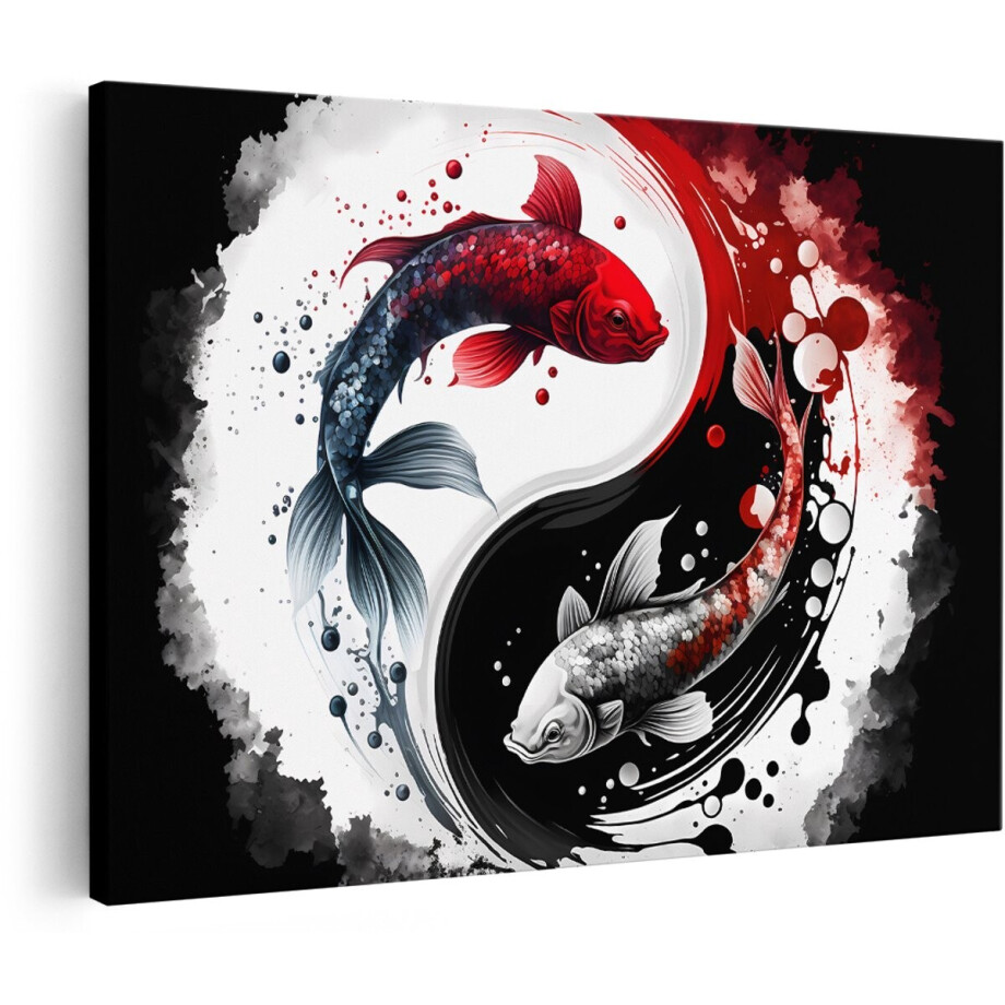 Artaza Canvas Schilderij Twee Koi Karper Vissen - 180x120 cm - Groot - Foto Op Canvas - Wanddecoratie Woonkamer afbeelding 1