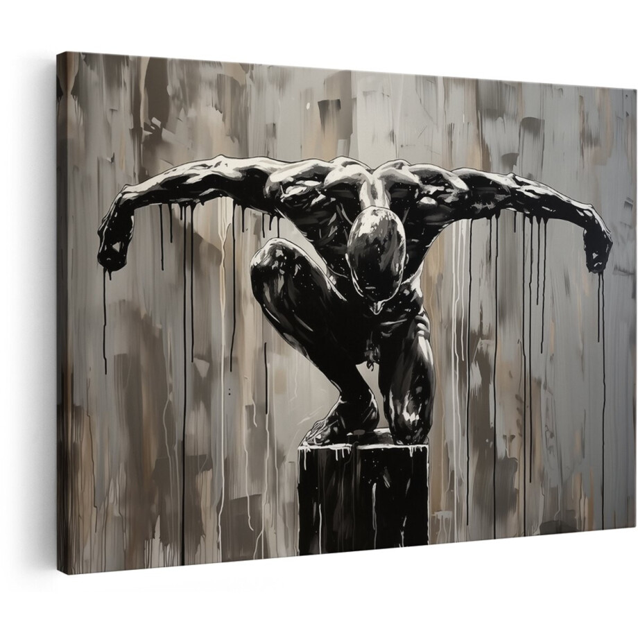 Artaza Canvas Schilderij Zwart Wit Kunstwerk van een Man op een Sokkel - 150x100 cm - Groot - Wanddecoratie Woonkamer - Schilderijen - Muurdecoratie Artaza Canvas Schilderij Zwart Wit Kunstwerk van een Man op een Sokkel - 150x100 cm - Groot - Wanddecoratie Woonkamer - Schilderijen - Muurdecoratie afbeelding 1