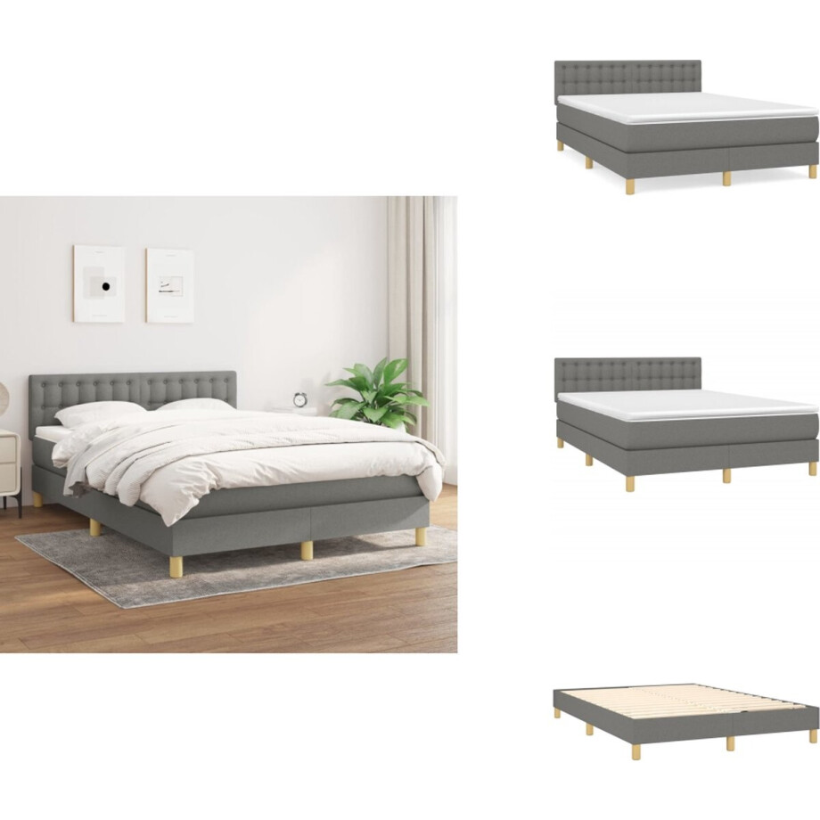 vidaXL Boxspring - Boxsprings - Bed - Slaapmeubel - Boxspring met matras stof donkergrijs 140x200 cm afbeelding 1