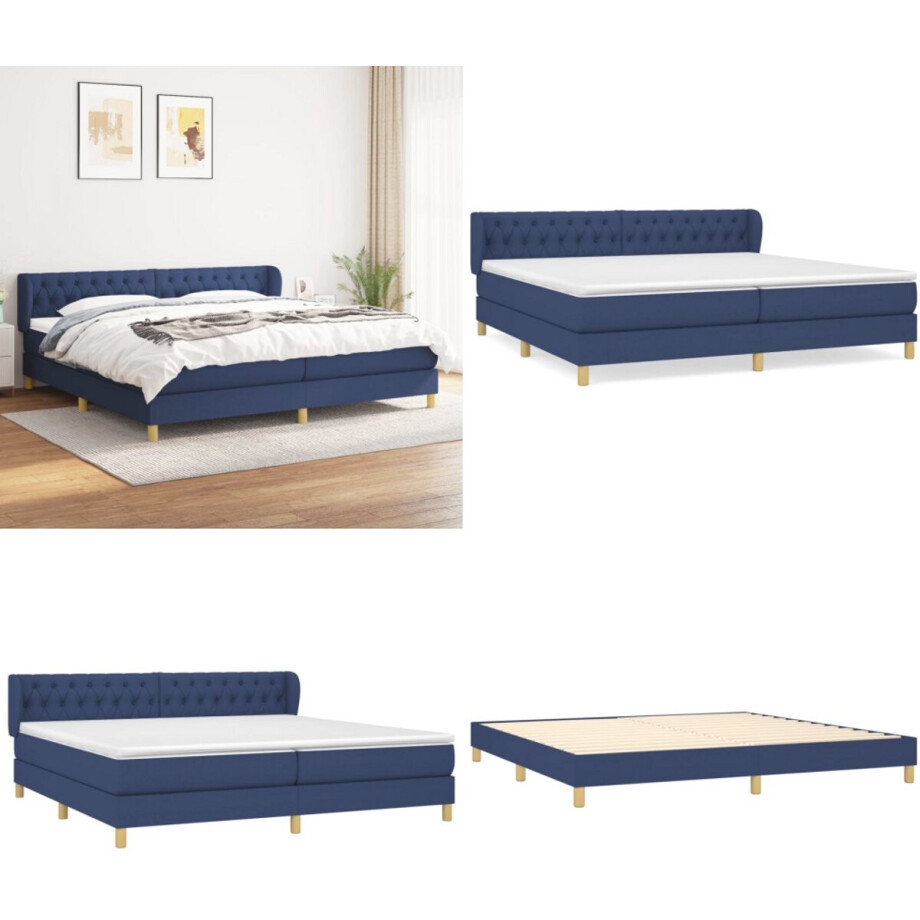 vidaXL Boxspring met matras stof blauw 200x200 cm - Boxspring - Boxsprings - Bed - Slaapmeubel afbeelding 1