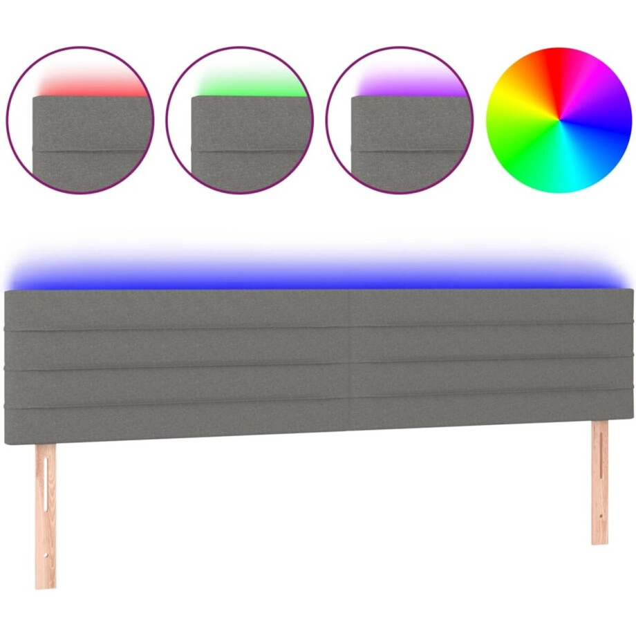 vidaXL - Hoofdbord - LED - 160x5x78/88 - cm - stof - donkergrijs afbeelding 1