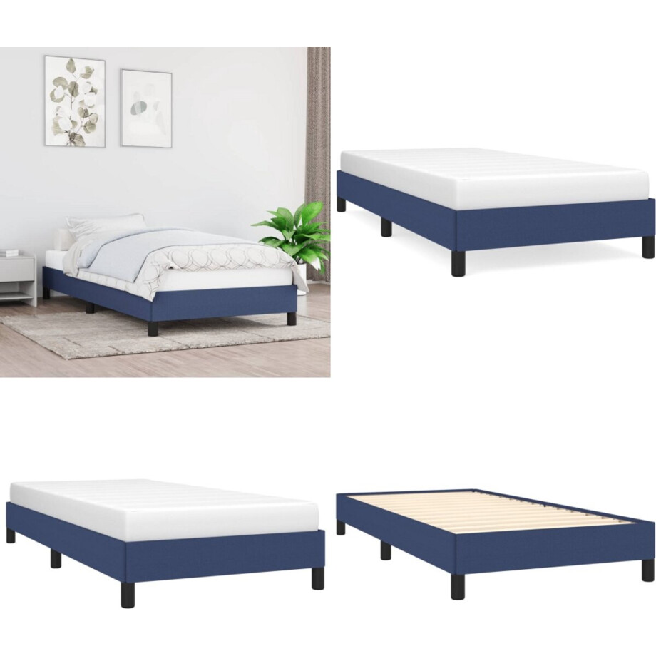 vidaXL Bedframe zonder matras 80x200 cm stof blauw - Bedframe - Bedframes - Slaapmeubel - Bedbodem afbeelding 1