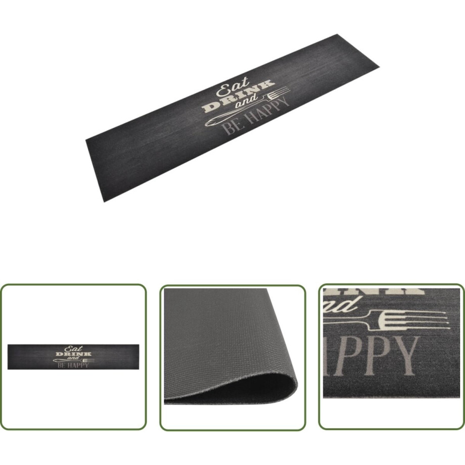vidaXL Keukentapijten - Keukenmat - Keukenmat wasbaar keukenprint 60x300 cm fluweel zwart - Vloerkleden - Antislip Mat - Keukendecoratie afbeelding 1