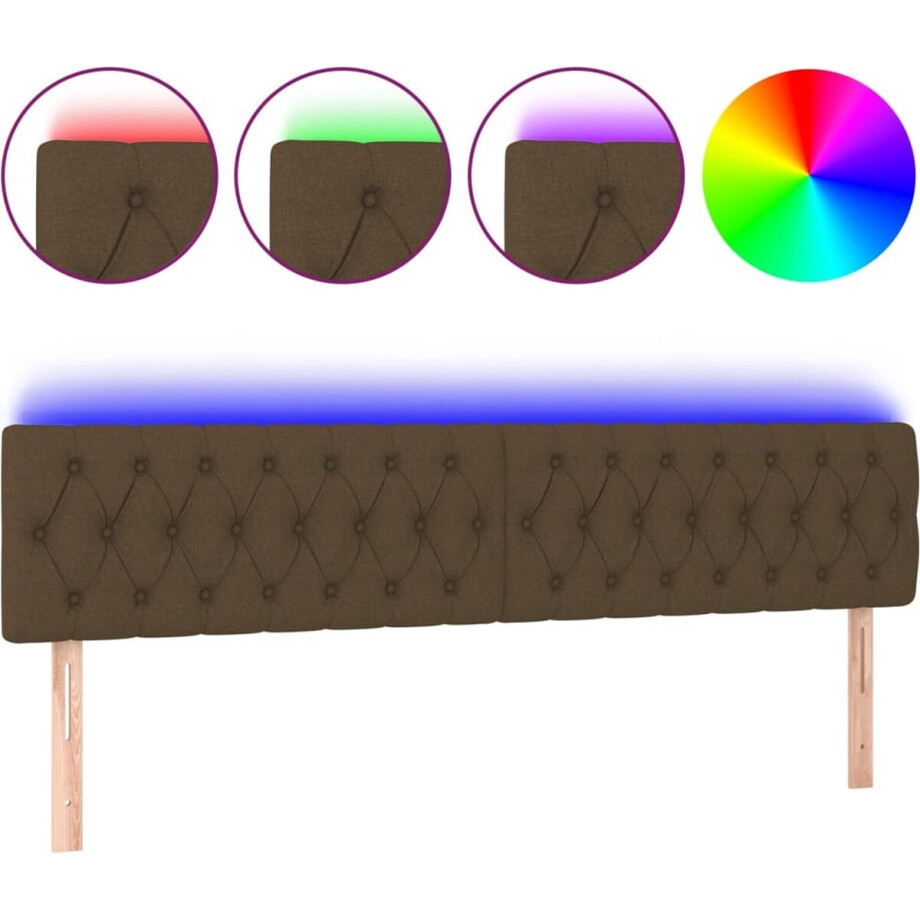 vidaXL - Hoofdbord - LED - 200x7x78/88 - cm - stof - donkerbruin afbeelding 1