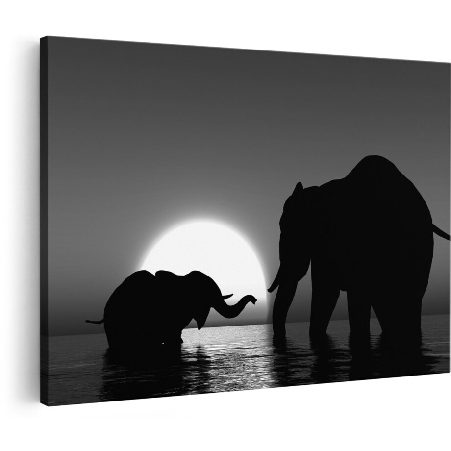 Artaza Canvas Schilderij Twee Olifanten in het Water bij Zonsondergang - Zwart Wit - 150x100 cm - Groot - Foto Op Canvas - Wanddecoratie Artaza Canvas Schilderij Twee Olifanten in het Water bij Zonsondergang - Zwart Wit - 150x100 cm - Groot - Foto Op Canvas - Wanddecoratie afbeelding 1