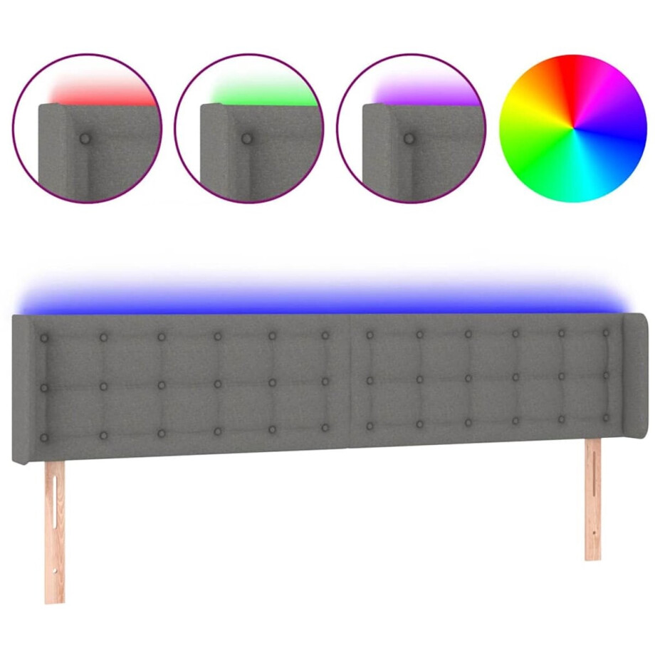 vidaXL - Hoofdbord - LED - 163x16x78/88 - cm - stof - donkergrijs afbeelding 1