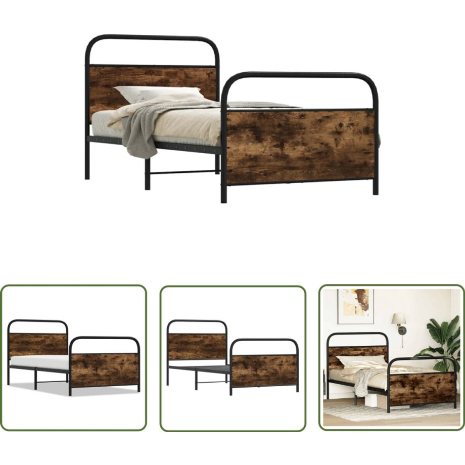 vidaXL Houten Bed - Bed Frame - Bedframe zonder matras bewerkt hout gerookt eiken 90x190 cm - Bed Zwart - Kingsize Bed - Tweepersoonsbed afbeelding 1