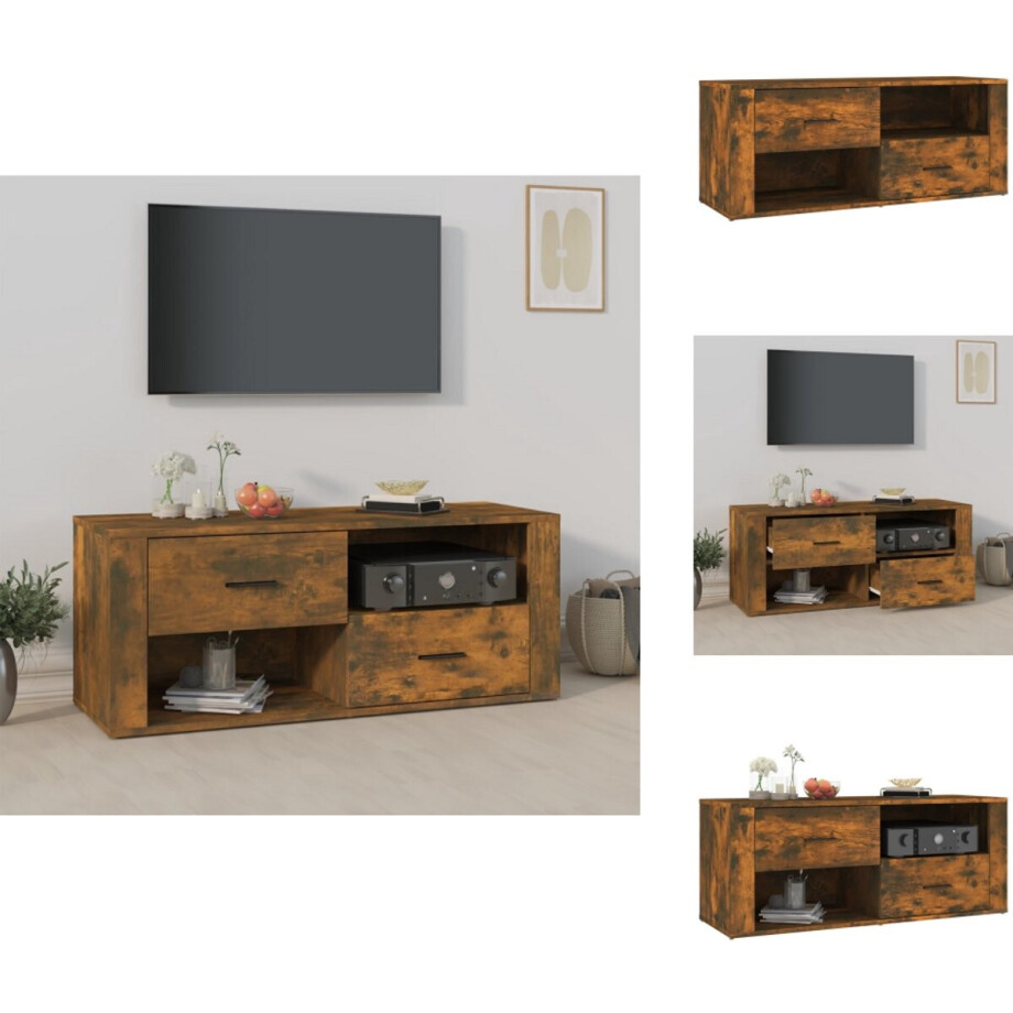 vidaXL Tv-meubel - Tv-meubels - Tv-standaard - Tv Unit - Tv-meubel 100x35x40 cm bewerkt hout gerookt eikenkleurig afbeelding 1