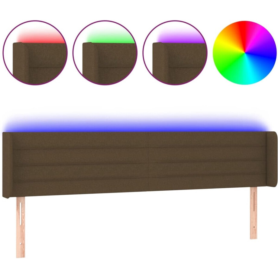 vidaXL - Hoofdbord - LED - 203x16x78/88 - cm - stof - donkerbruin afbeelding 1