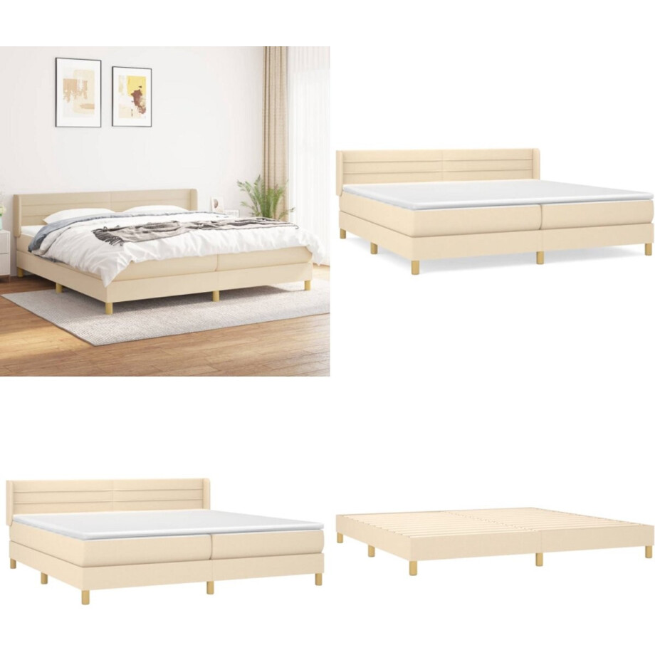 vidaXL Boxspring met matras stof crèmekleurig 200x200 cm - Boxspring - Boxsprings - Bed - Slaapmeubel afbeelding 1