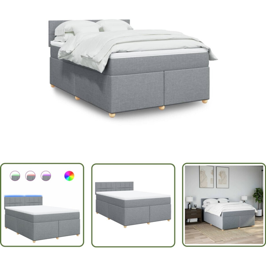 vidaXL Matras - Boxspring - Boxspring met matras stof lichtgrijs 140x190 cm - Led Verlichting - Bedroom Furniture - Slaapcomfort vidaXL Matras - Boxspring - Boxspring met matras stof lichtgrijs 140x190 cm - Led Verlichting - Bedroom Furniture - Slaapcomfort afbeelding 1