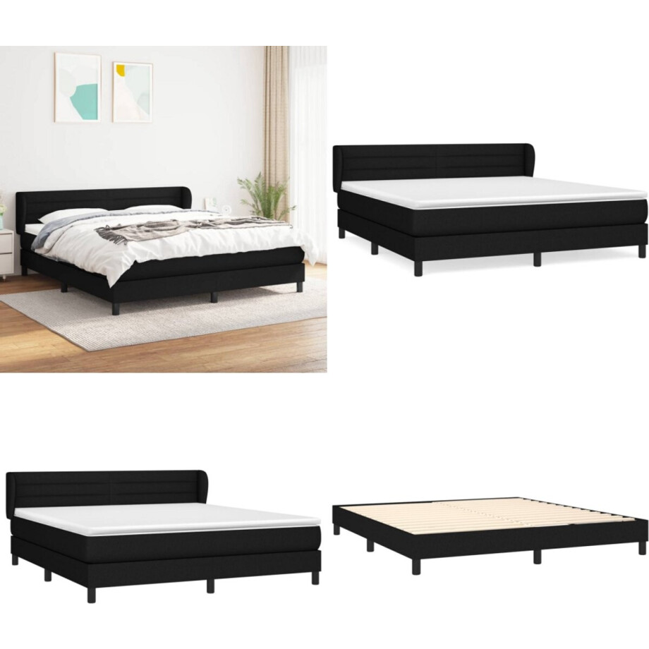 vidaXL Boxspring met matras stof zwart 160x200 cm - Boxspring - Boxsprings - Bed - Slaapmeubel afbeelding 1
