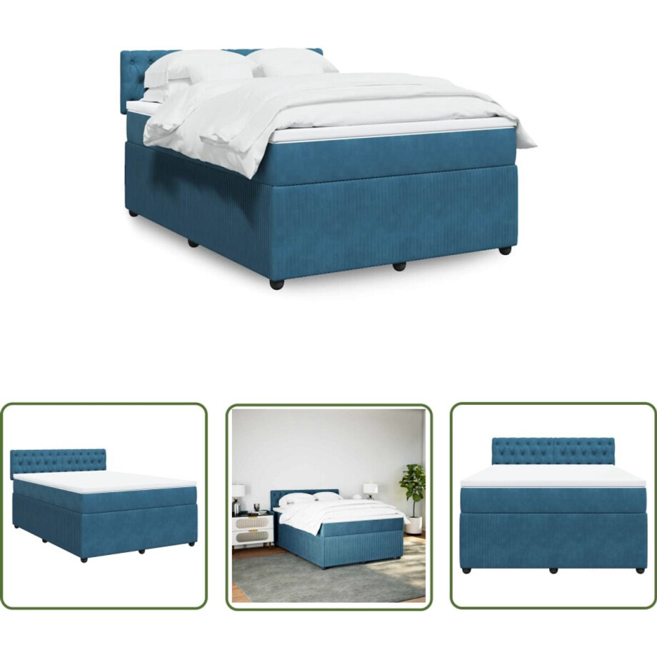 vidaXL Matras - Boxspring - Boxspring met matras fluweel blauw 140x190 cm - Fluweel - Bed Frame - Slaapkamer vidaXL Matras - Boxspring - Boxspring met matras fluweel blauw 140x190 cm - Fluweel - Bed Frame - Slaapkamer afbeelding 1