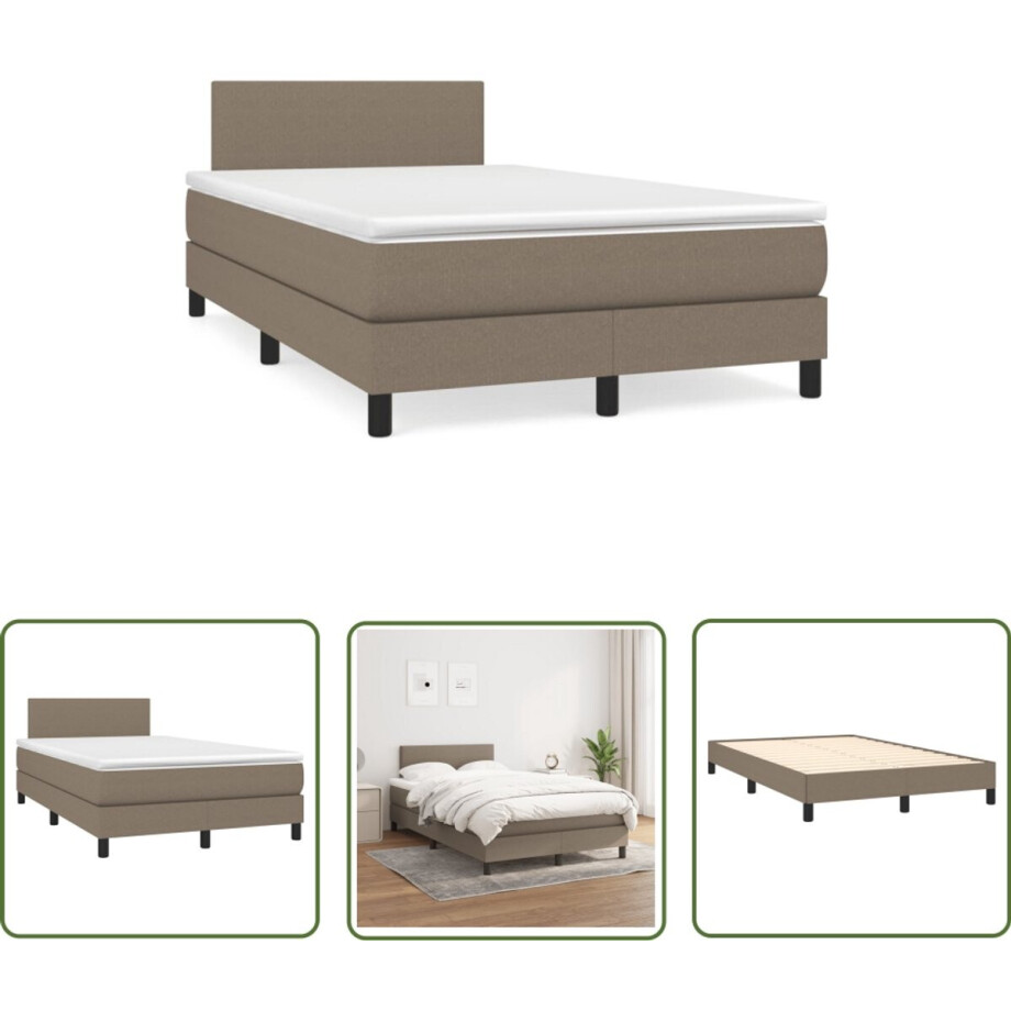 vidaXL Boxspringbed - Boxspring - Boxspring met matras stof taupe 120x190 cm - Taupe - Matras - Pocketveermatras vidaXL Boxspringbed - Boxspring - Boxspring met matras stof taupe 120x190 cm - Taupe - Matras - Pocketveermatras afbeelding 1