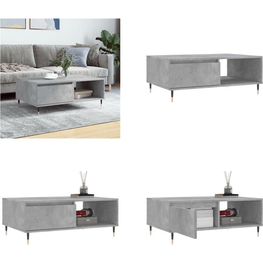 vidaXL - Salontafel - 90x60x35 - cm - bewerkt - hout - betongrijs afbeelding 1