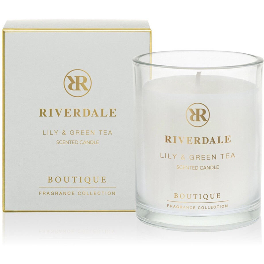 Riverdale - Geurkaars in pot - Lily & Green Tea - 10 cm - Grijs - Subtiele geurverspreiding afbeelding 1