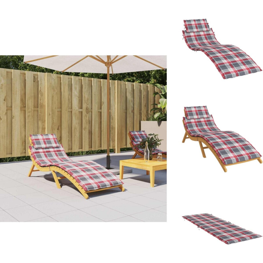 vidaXL Ligbedkussen - Ligbedkussens - Kussen Loungekussen - Stoelkussen - Ligbedkussen 186x58x3 cm oxford stof ruitpatroon rood afbeelding 1
